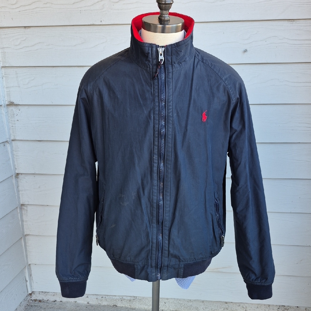 POLO Ralph Lauren Dark‎ Navy Cotton Blend Talon Zipper Mens Sz XL Zip Jacket VTG